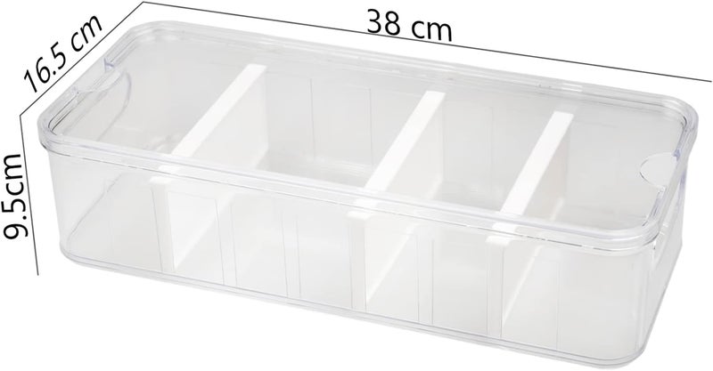 ORGANiZERS Food Storage Container With Handle - Kitchen Box Divided into 4 Lid Compartments Organizer for Spices, Jars, Packets and More — Clear 38x16.5x9.5cm - Image 3